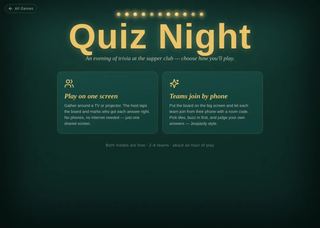 Quiz Night mode picker: play local or play online